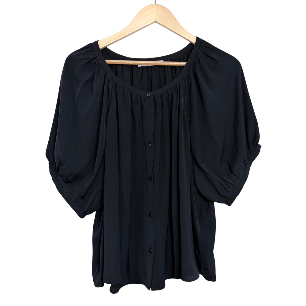 Abercrombie & Fitch Black Puff Sleeve Button Front Lightweight Blouse Large